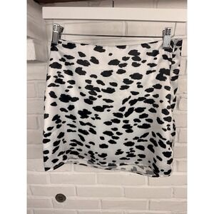 Altar'd State Satin Mini Skirt Womens Small Black White Animal Print Slip Skirt
